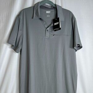 DKNY Men’s Large Fairway Stretch Zipper Pocket Golf Polo Shirt Gray Sport‎ Comfy